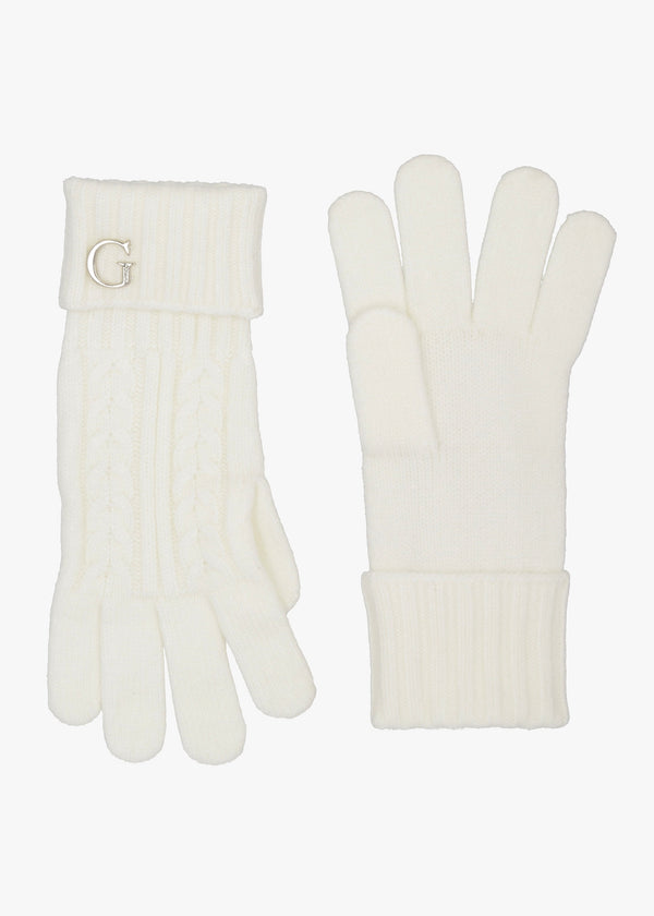 Cream Knitted G Logo Gloves