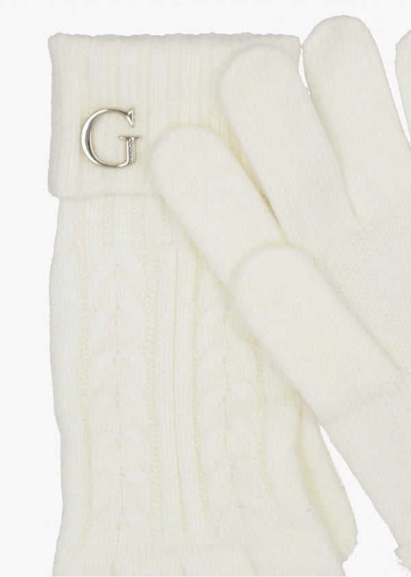 Cream Knitted G Logo Gloves