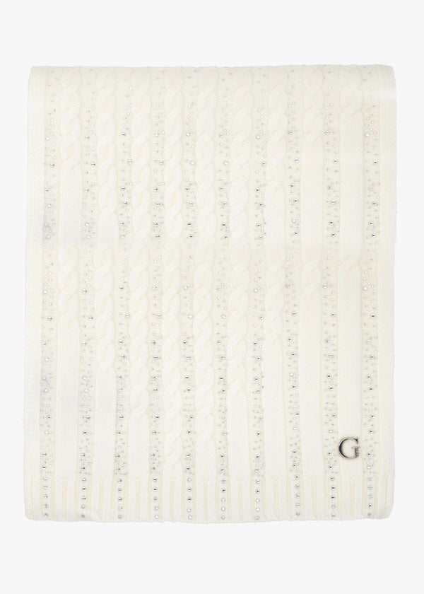 Cream Knitted G Logo Diamante Scarf