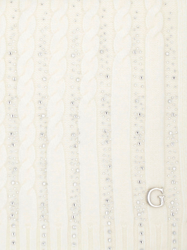 Cream Knitted G Logo Diamante Scarf