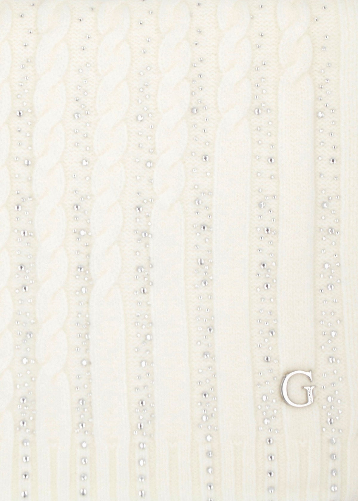 Cream Knitted G Logo Diamante Scarf