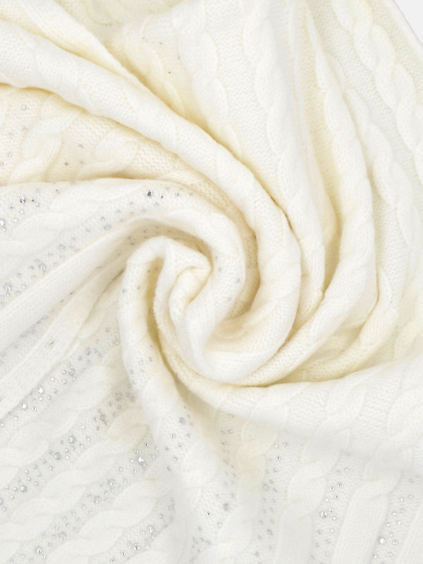Cream Knitted G Logo Diamante Scarf