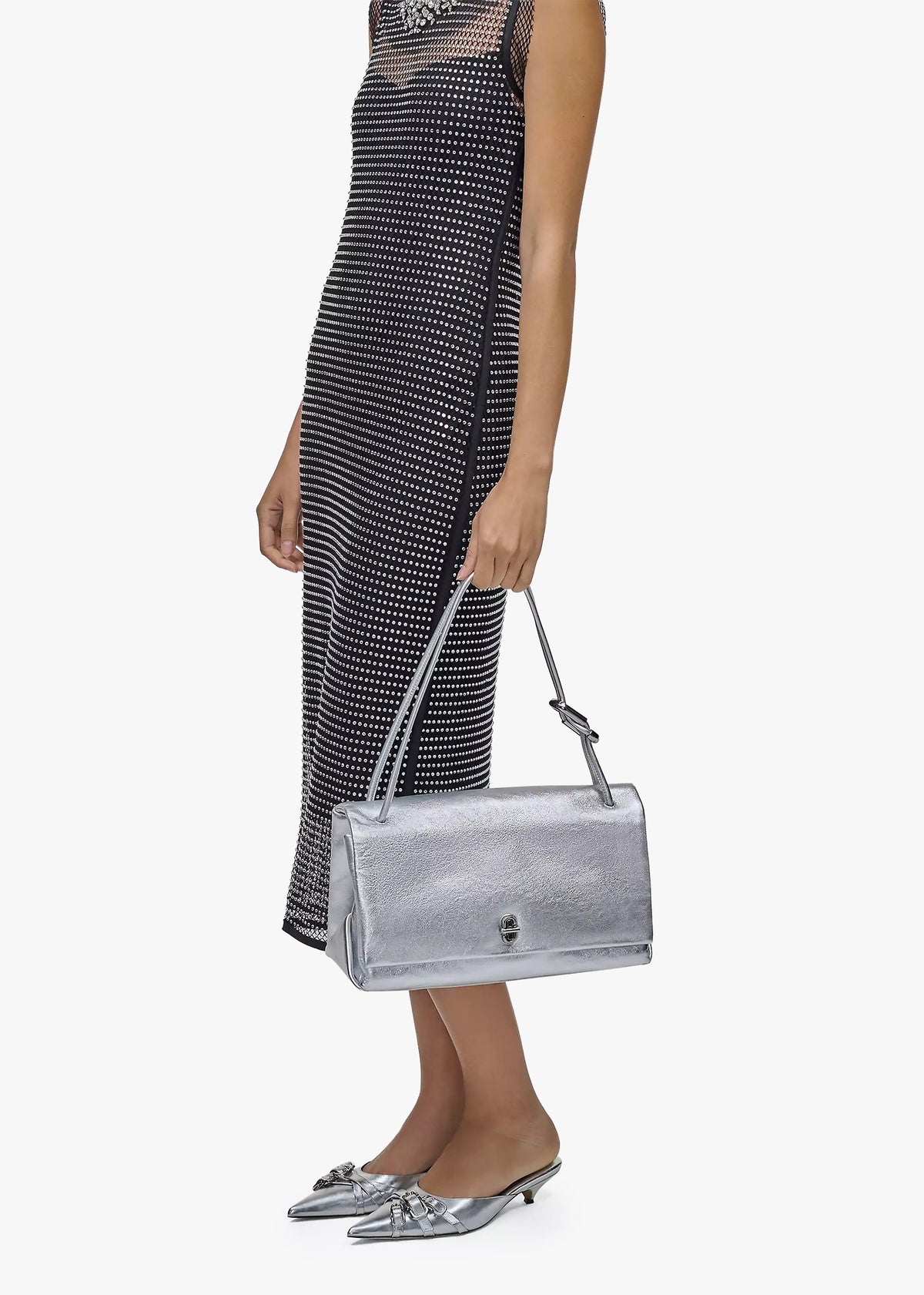 The Metallic Large Dual Silver Shoulder Bag