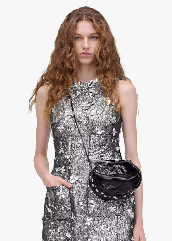 The Crinkle Patent Black Leather Party Bag