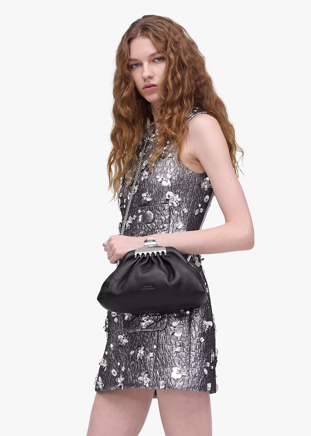The Glam Small Black Leather Clutch Bag