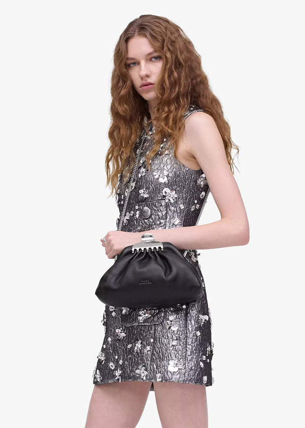 The Glam Small Black Leather Clutch Bag