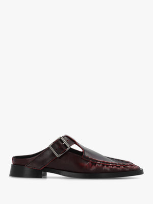 Gianna Brushed Red Leather Buckle Flat Mules