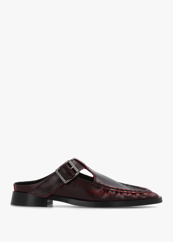 Gianna Brushed Red Leather Buckle Flat Mules