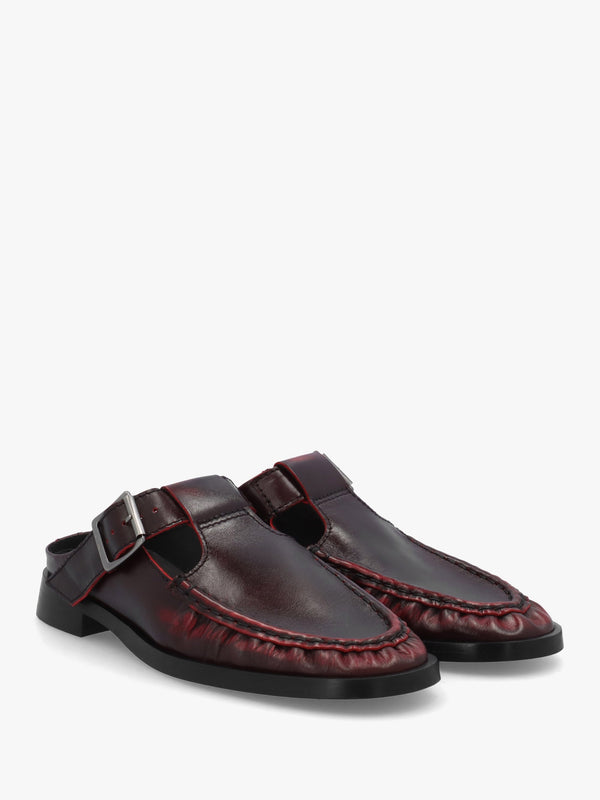 Gianna Brushed Red Leather Buckle Flat Mules
