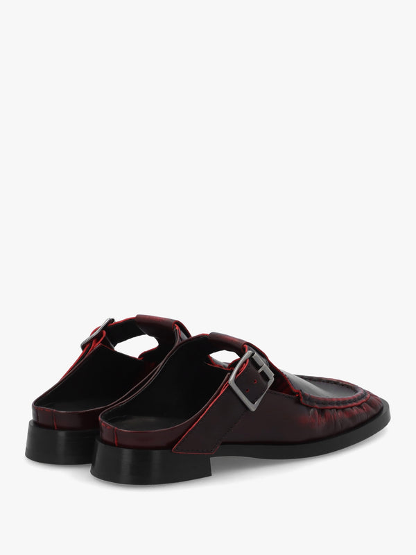 Gianna Brushed Red Leather Buckle Flat Mules