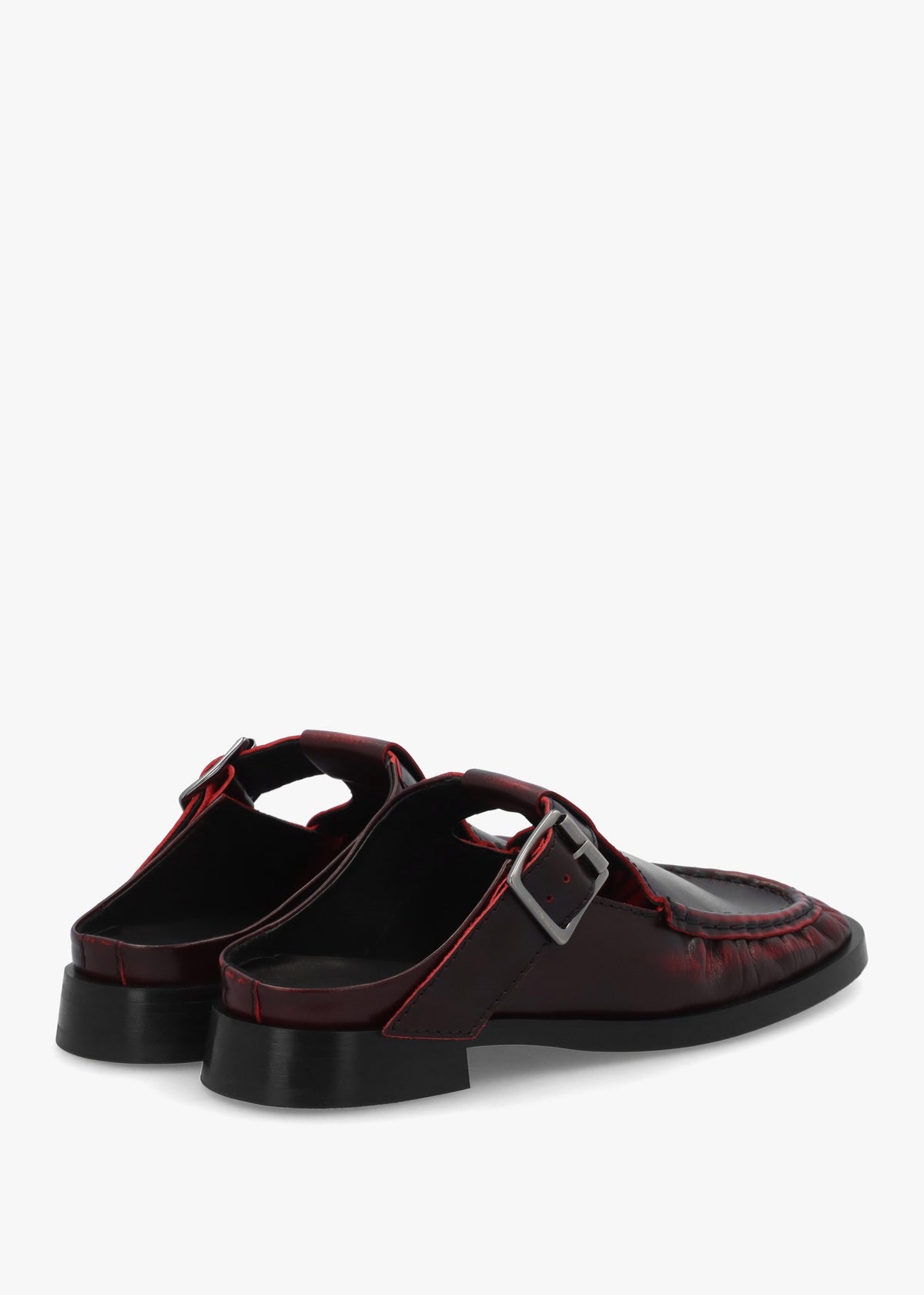 Gianna Brushed Red Leather Buckle Flat Mules