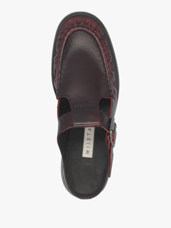 Gianna Brushed Red Leather Buckle Flat Mules