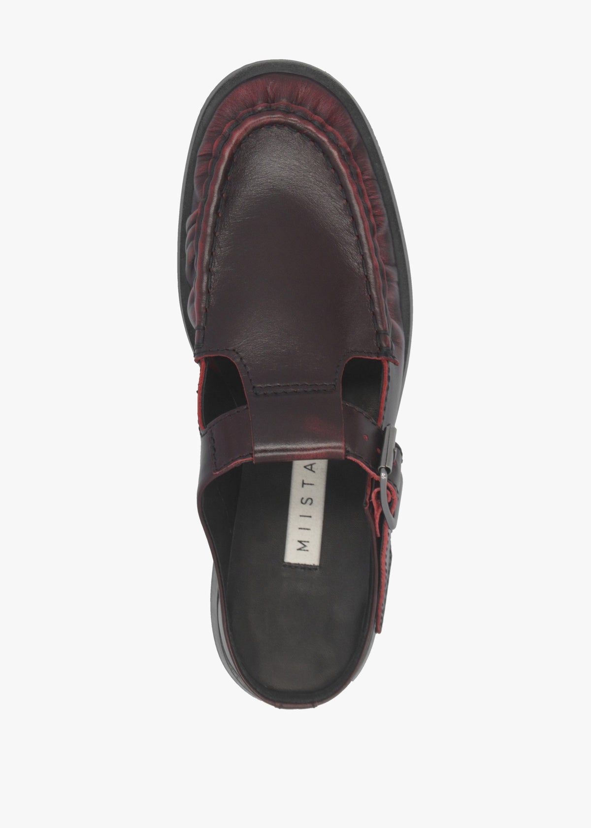 Gianna Brushed Red Leather Buckle Flat Mules