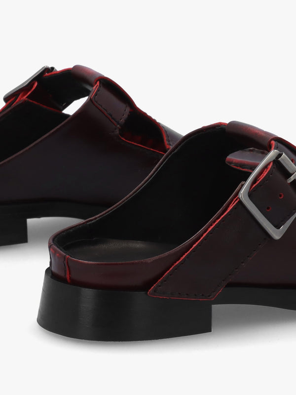 Gianna Brushed Red Leather Buckle Flat Mules