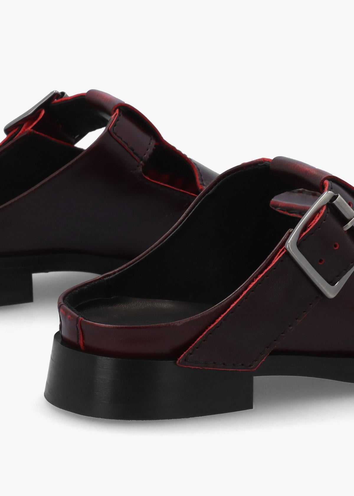 Gianna Brushed Red Leather Buckle Flat Mules