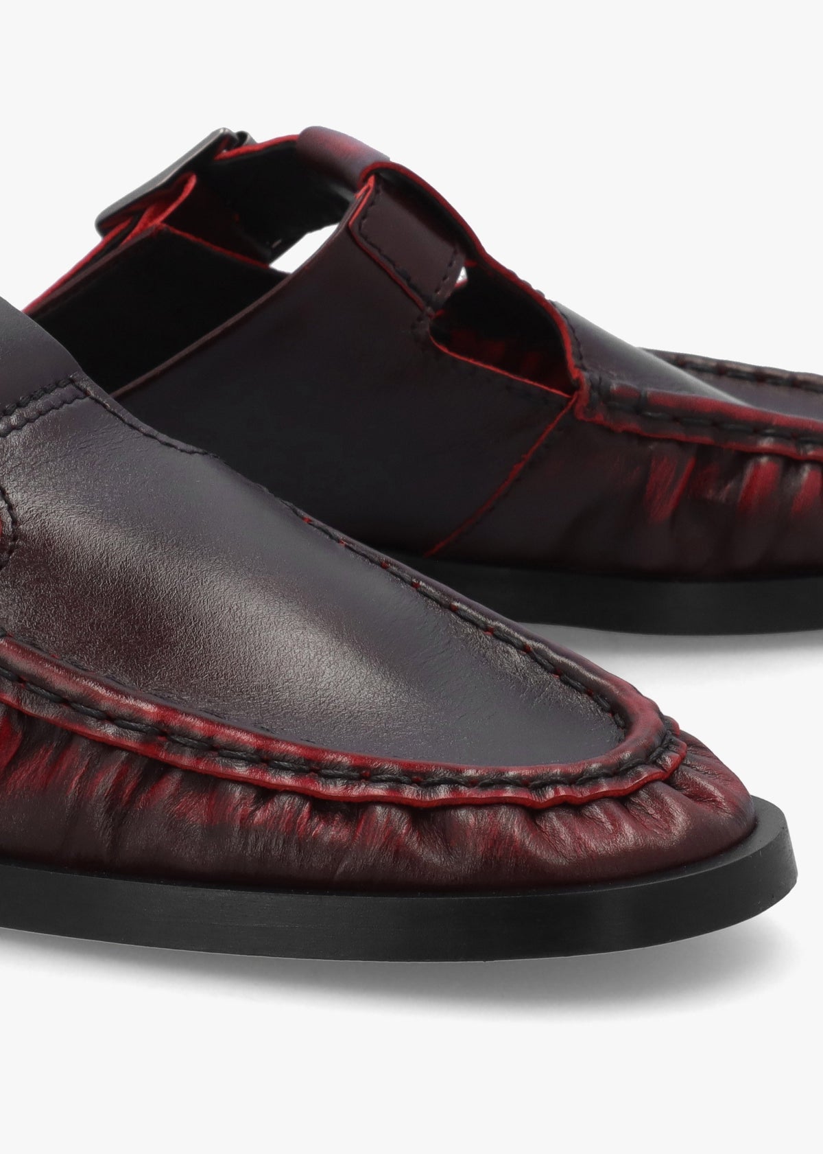 Gianna Brushed Red Leather Buckle Flat Mules