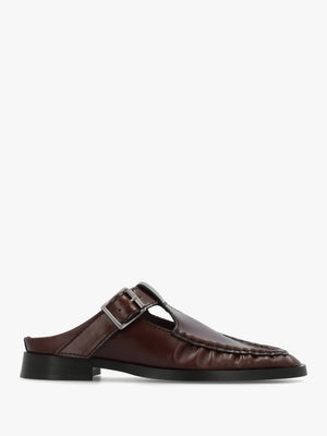 Gianna Brown Leather Buckle Flat Mules