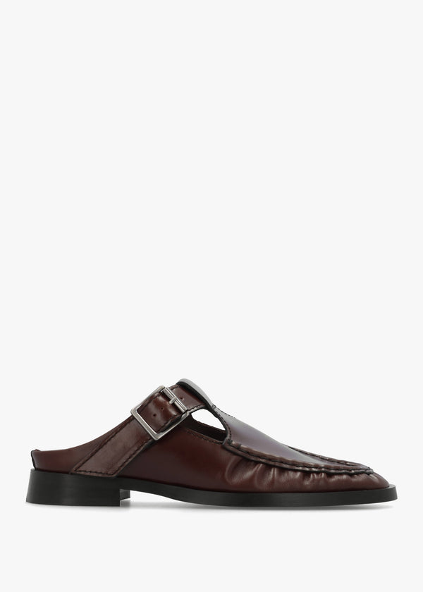 Gianna Brown Leather Buckle Flat Mules