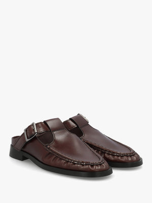 Gianna Brown Leather Buckle Flat Mules