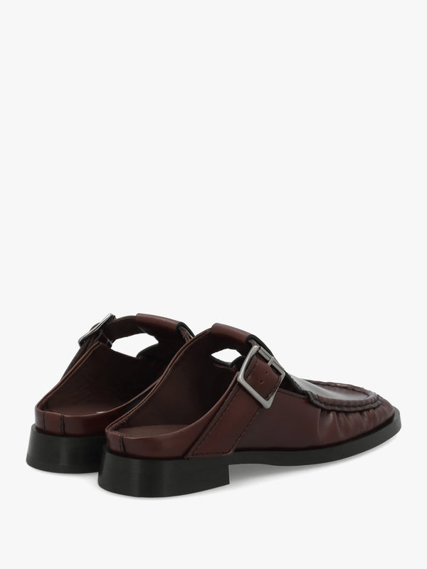 Gianna Brown Leather Buckle Flat Mules
