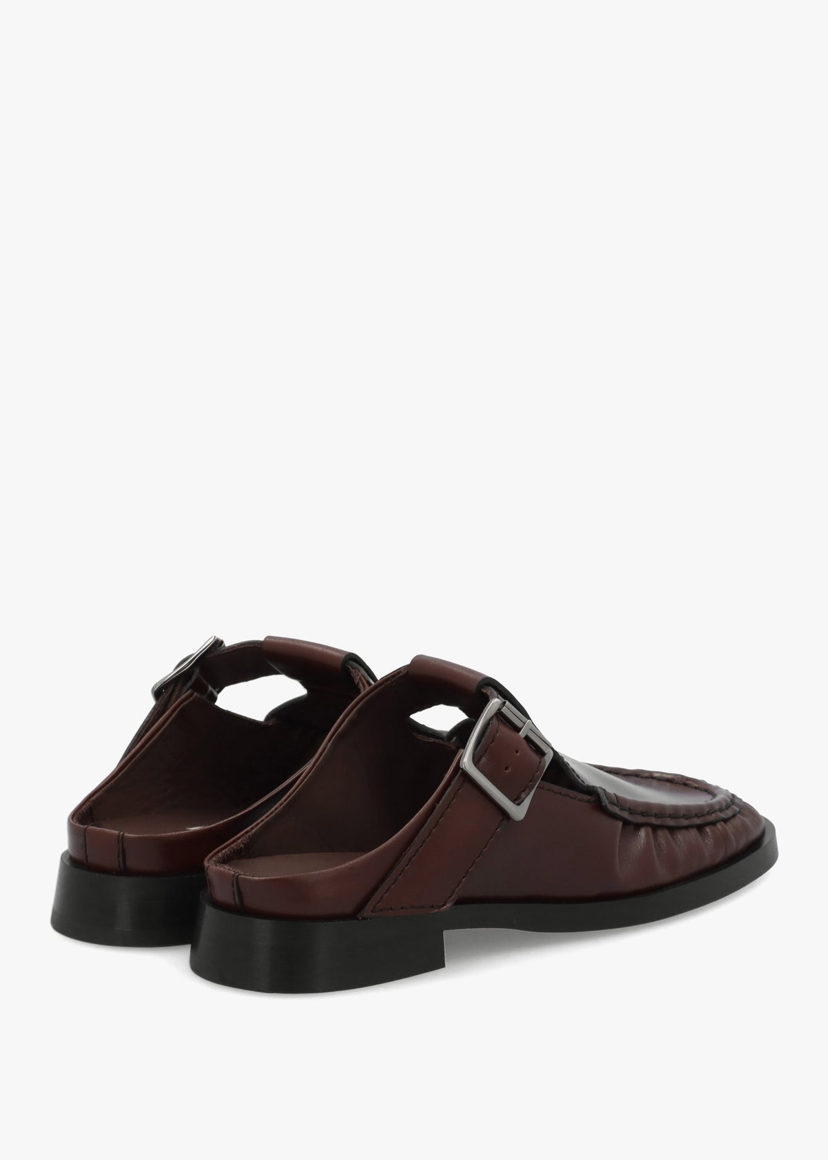 Gianna Brown Leather Buckle Flat Mules