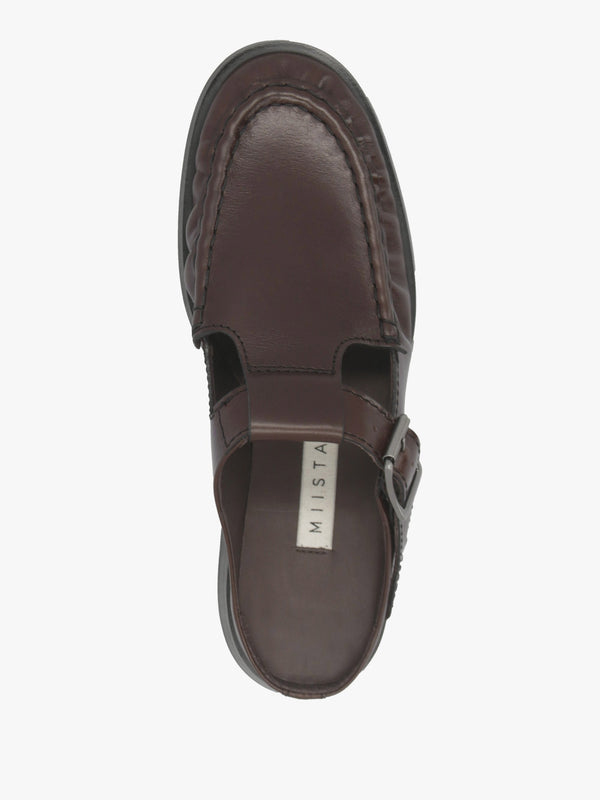 Gianna Brown Leather Buckle Flat Mules
