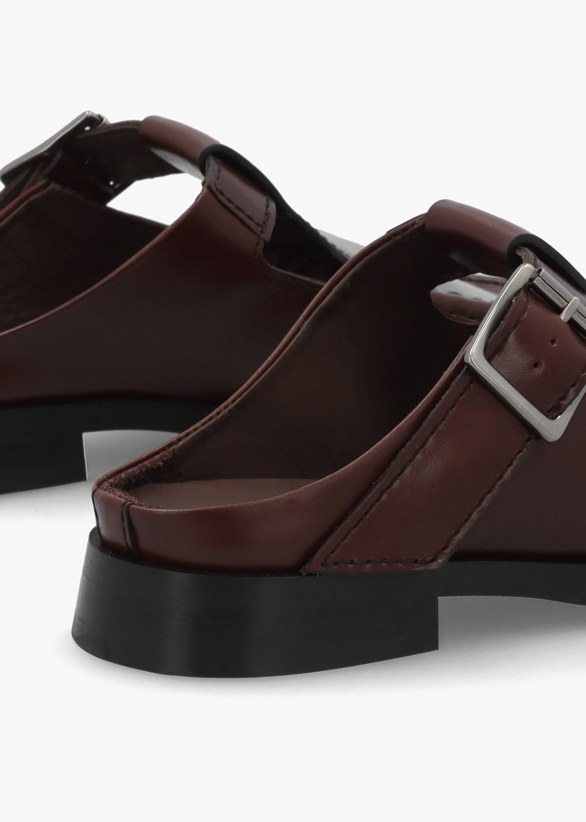 Gianna Brown Leather Buckle Flat Mules
