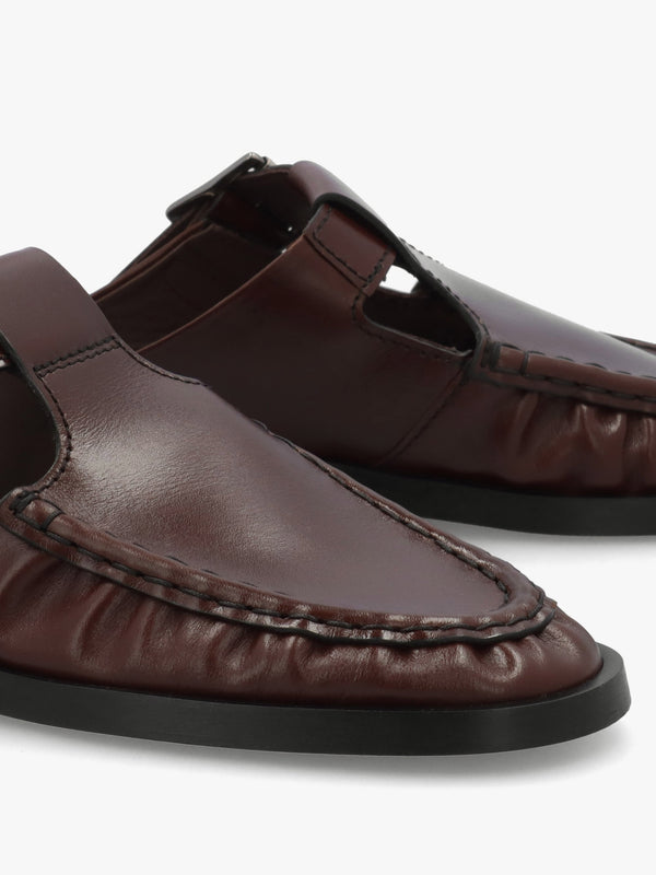 Gianna Brown Leather Buckle Flat Mules