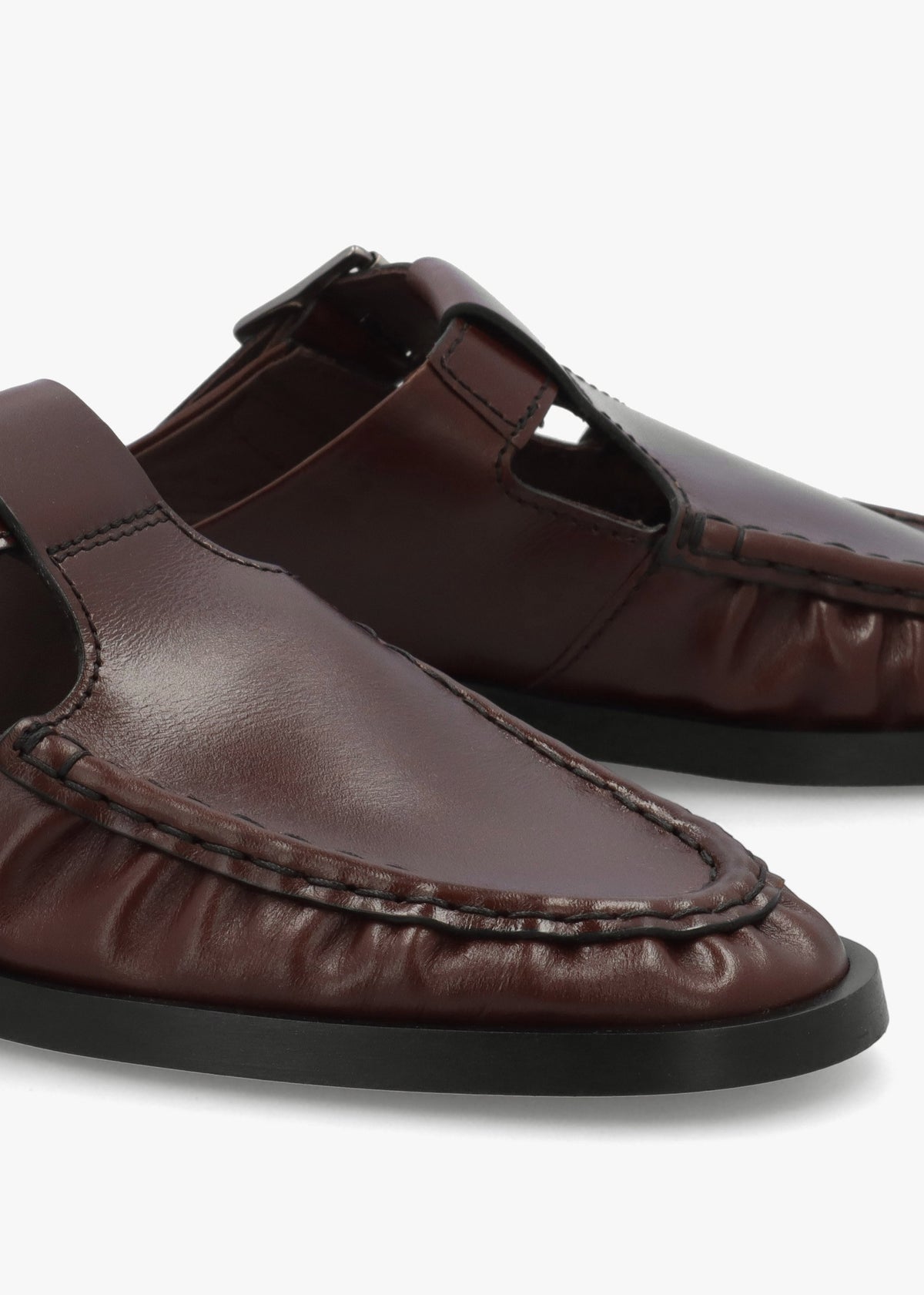 Gianna Brown Leather Buckle Flat Mules