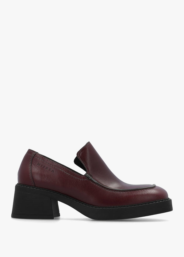 Kairon Burgundy Leather Block Heel Loafers