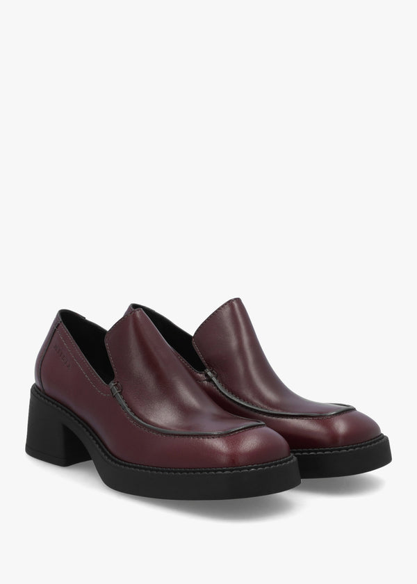 Kairon Burgundy Leather Block Heel Loafers