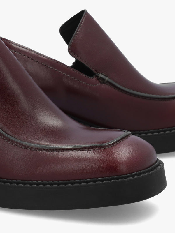 Kairon Burgundy Leather Block Heel Loafers