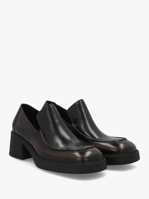 Kairon Brown Leather Block Heel Loafers