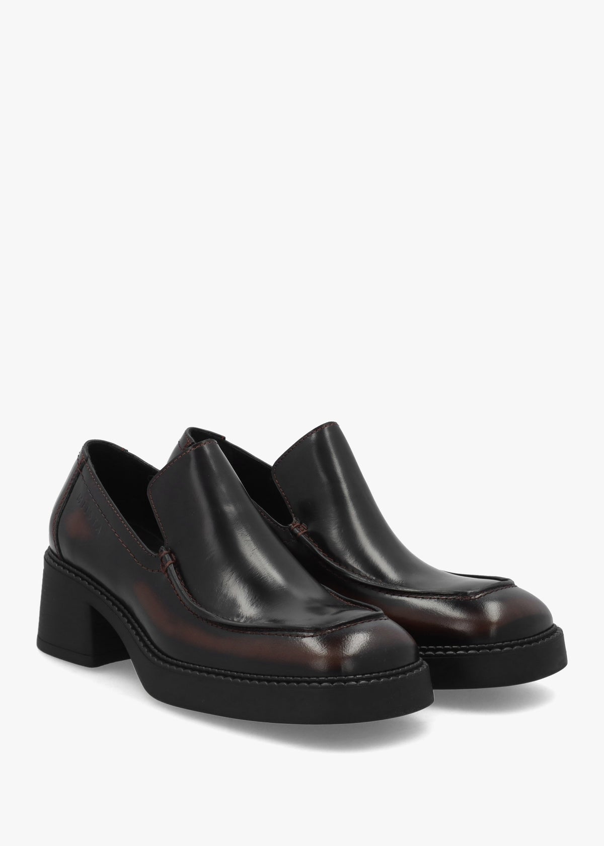 Kairon Brown Leather Block Heel Loafers