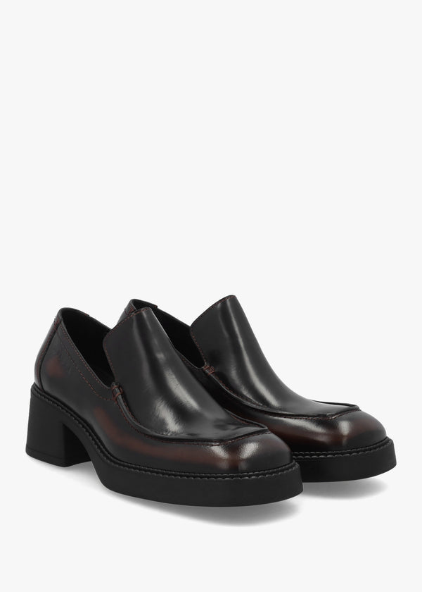 Kairon Brown Leather Block Heel Loafers