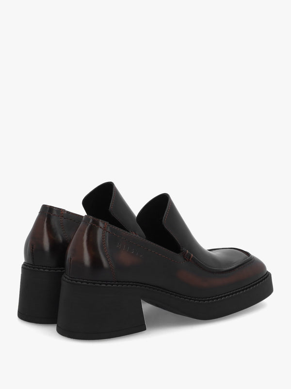 Kairon Brown Leather Block Heel Loafers