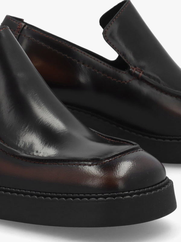Kairon Brown Leather Block Heel Loafers