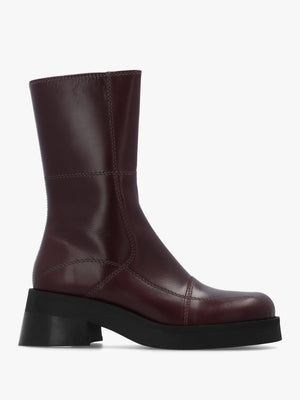 Heya Burgundy Leather Block Heel Calf Boots