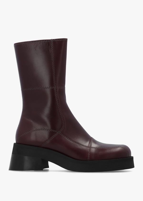 Heya Burgundy Leather Block Heel Calf Boots