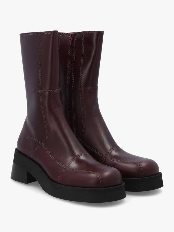 Heya Burgundy Leather Block Heel Calf Boots