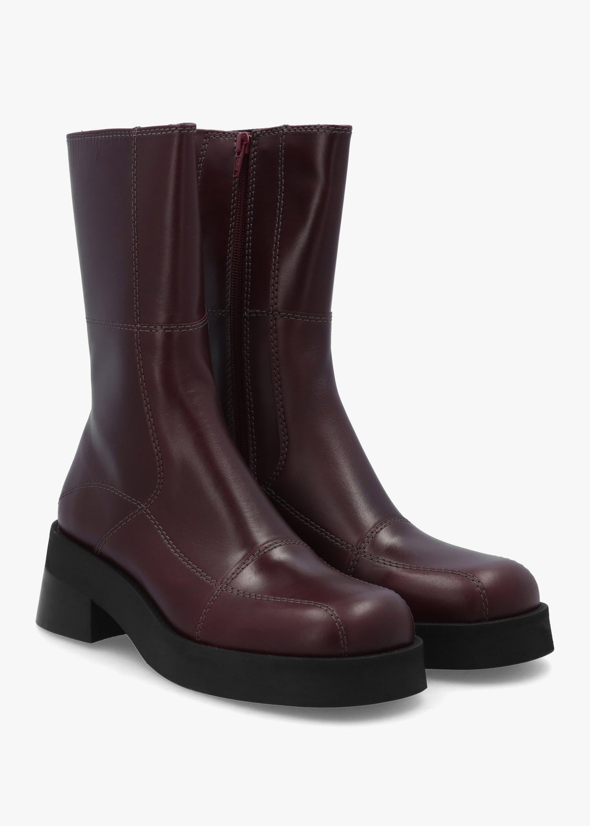Heya Burgundy Leather Block Heel Calf Boots