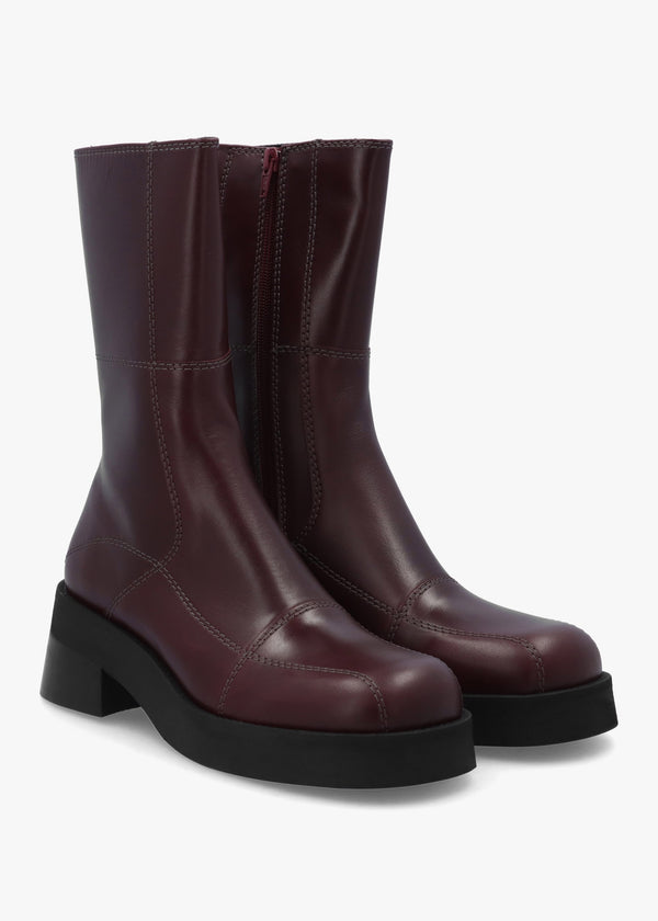 Heya Burgundy Leather Block Heel Calf Boots