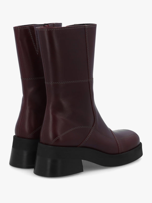 Heya Burgundy Leather Block Heel Calf Boots