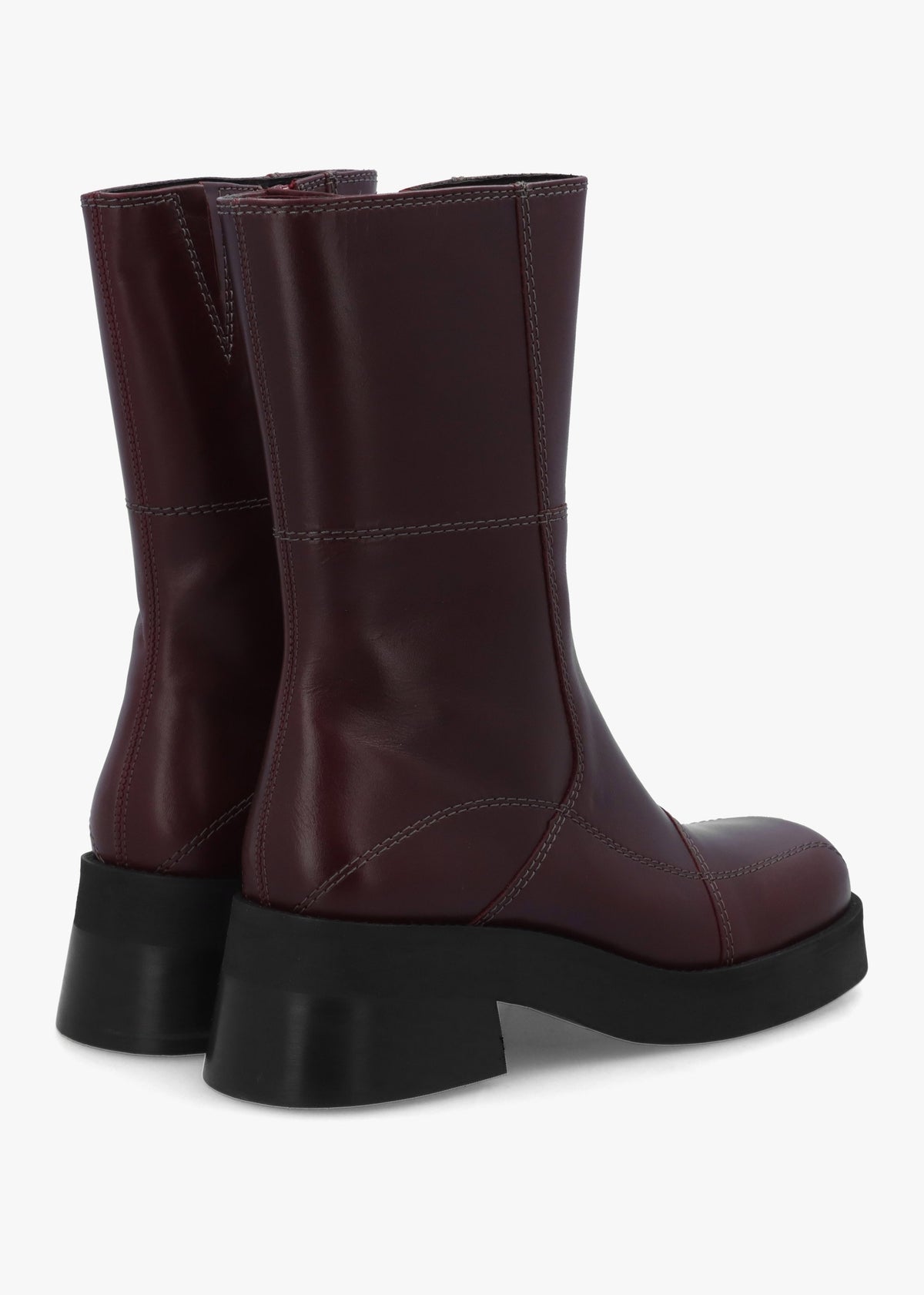 Heya Burgundy Leather Block Heel Calf Boots
