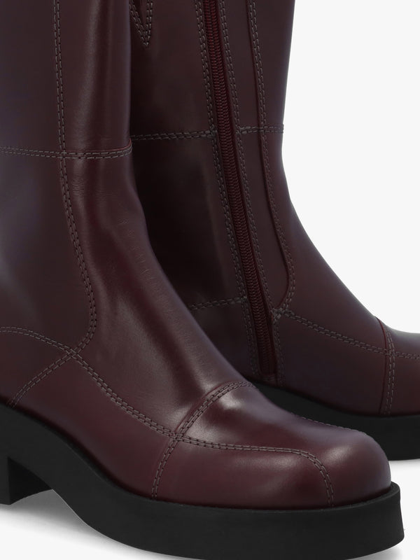 Heya Burgundy Leather Block Heel Calf Boots