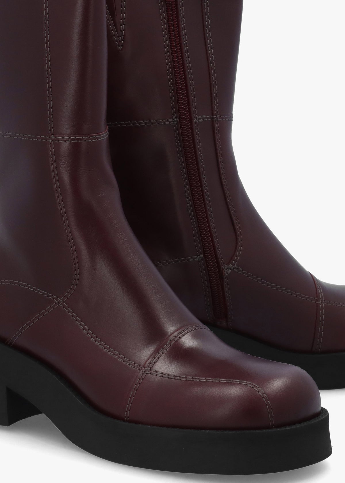 Heya Burgundy Leather Block Heel Calf Boots