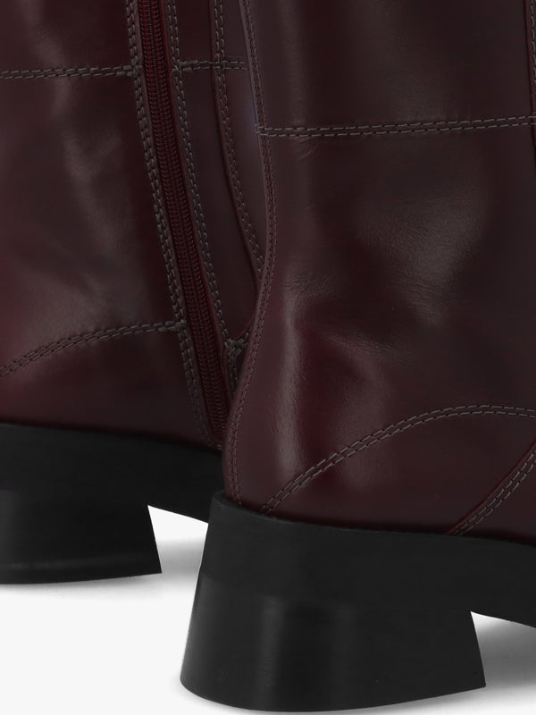 Heya Burgundy Leather Block Heel Calf Boots