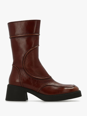 Malene Tan Leather Block Heel Calf Boots