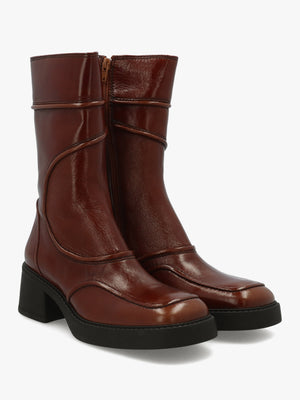 Malene Tan Leather Block Heel Calf Boots