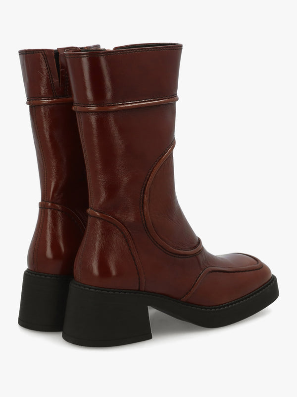 Malene Tan Leather Block Heel Calf Boots